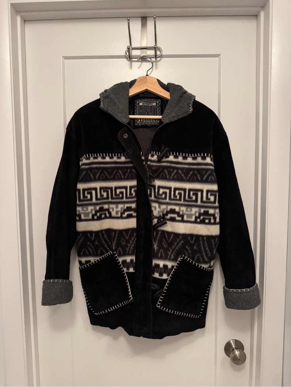 Vintage Winlit Suede Geometric Hooded Jacket